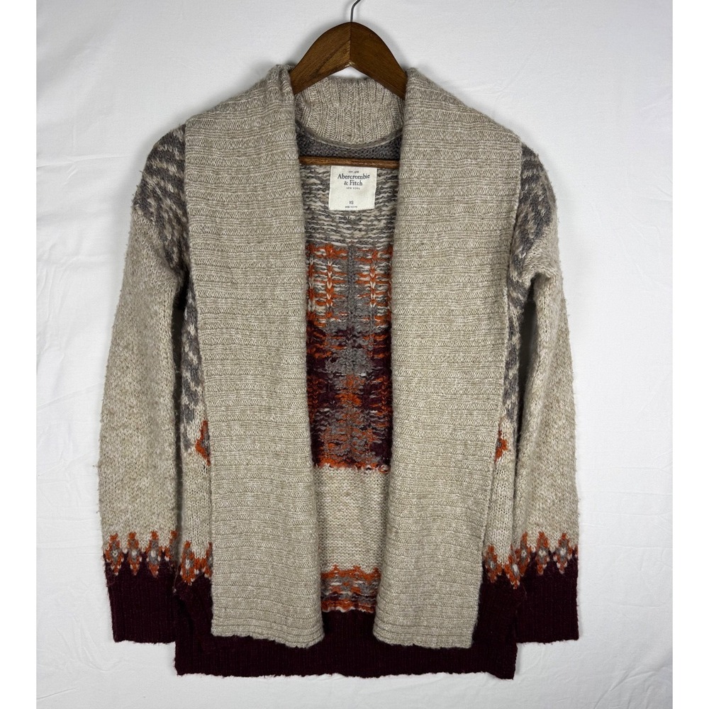 Abercrombie & Fitch Cardigan Sweater Womens XS Open Front Fair Isle Nordic Shawl